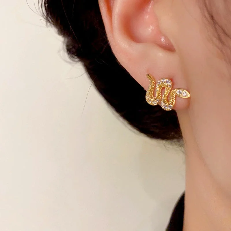 14K Gold-Plated Elegant Snake Stud Earrings