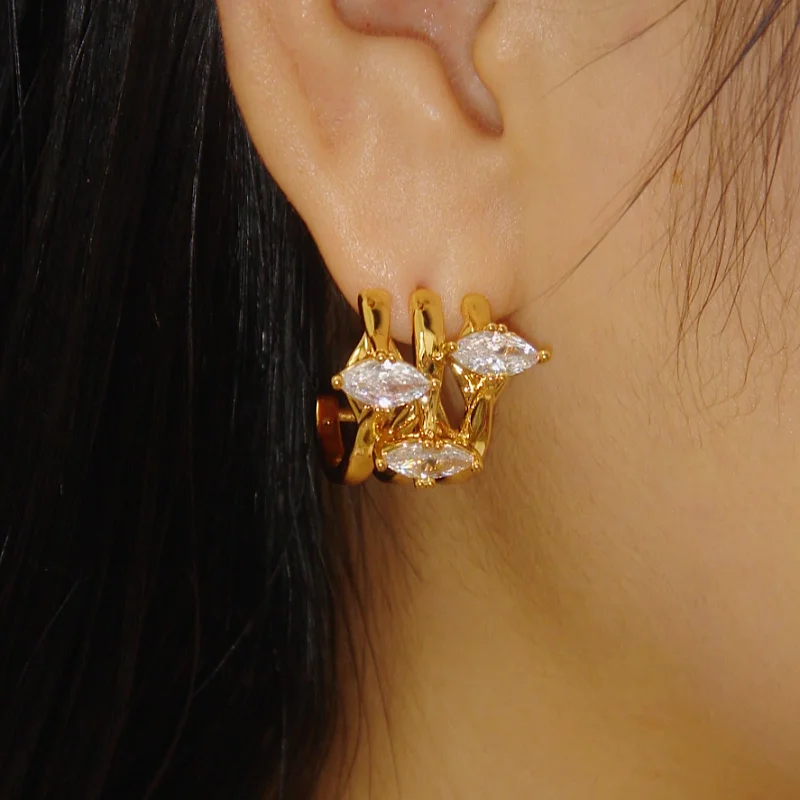 18K Gold-Plated Three-Layer Zircon Stud Earrings