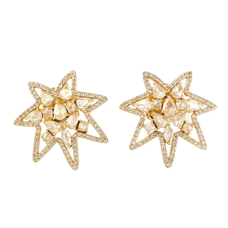 Diamond Stud Earrings 18K Yellow Gold Jewelry