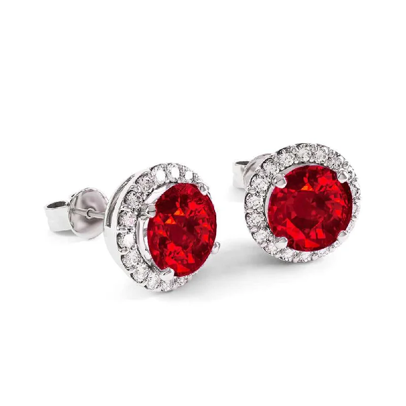 Sterling Silver Ruby or Emerald Halo Stud Earrings