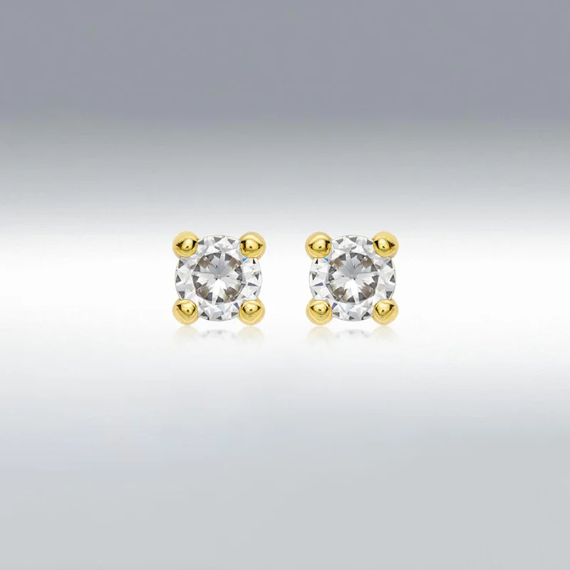 9 Carat Gold White CZ Stud Earrings, Yellow Gold