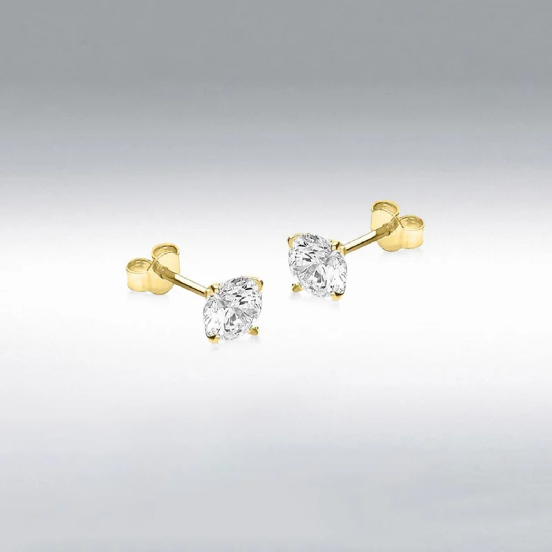 9 Carat Gold 5mm Round CZ Stud Earrings, Gold