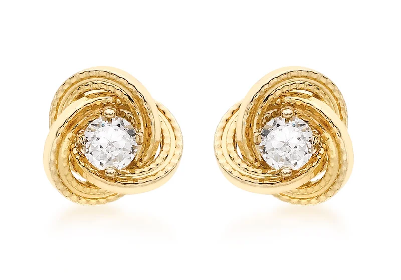 9ct gold CZ set patterned knot stud earrings 32094