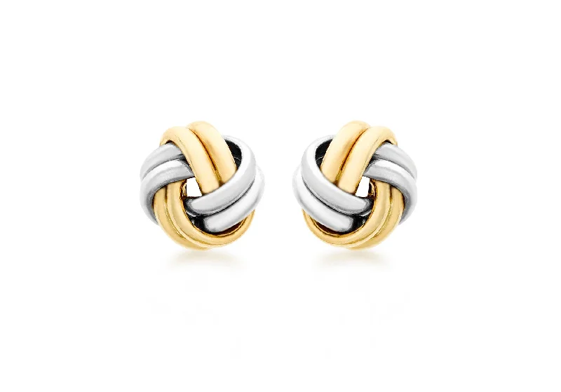 9ct gold yellow and white two tone knot stud earrings 32104