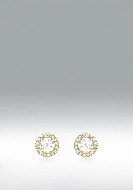 9 Carat Gold CZ Halo Stud Earrings, Gold