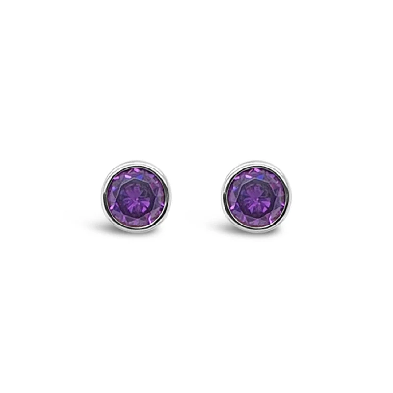 Absolute Birth Stone Stud Earrings, February