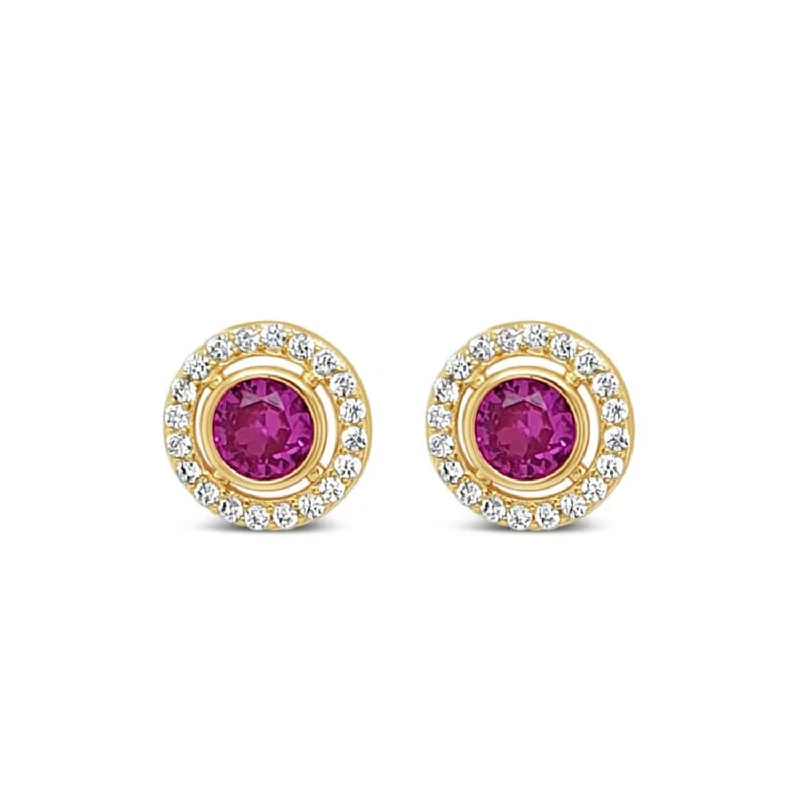 Absolute Pink Halo Stud Earrings, Gold