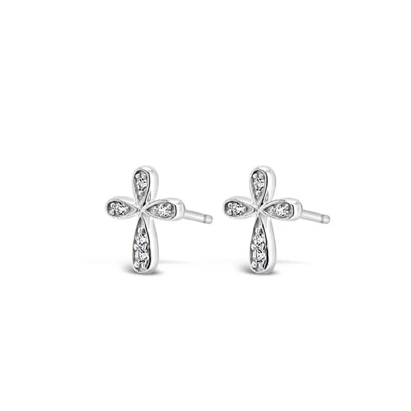 Absolute Kids CZ Cross Stud Earrings, Silver