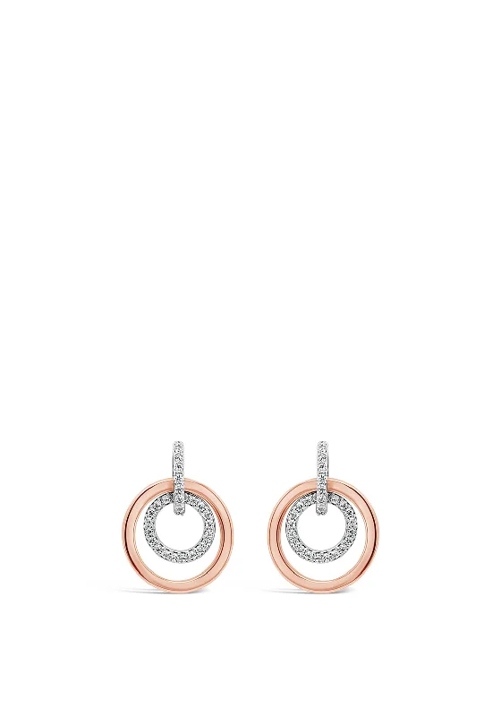 Absolute Rose Gold Double Rings Stud Earrings, JE241RS