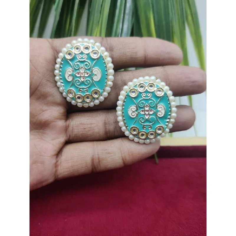 Akruti Collection Gold Plated Kundan And Meenakari  Stud Earrings