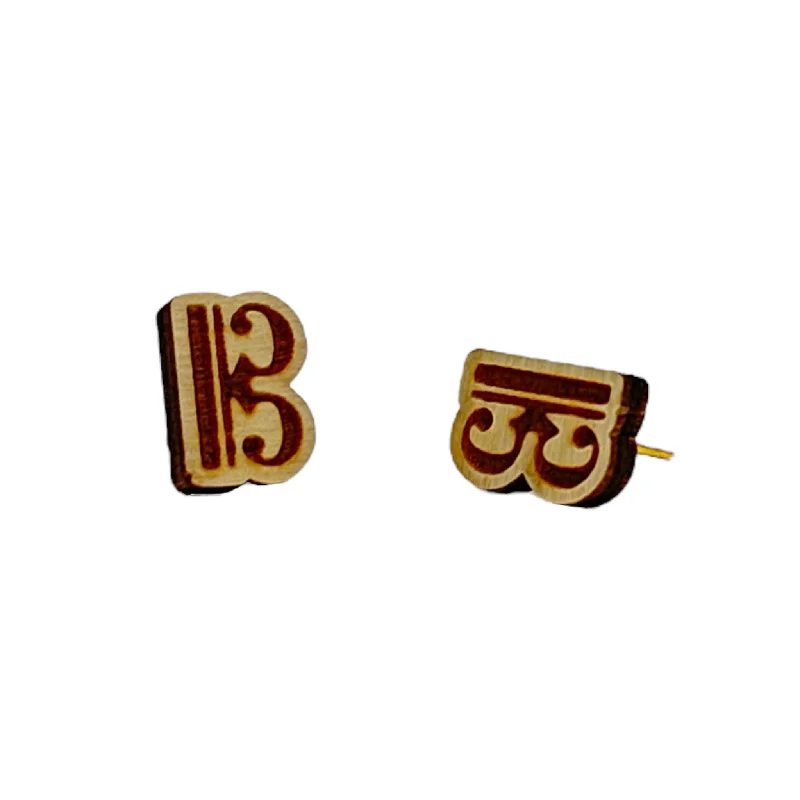 Alto Clef Stud Earrings, Wood