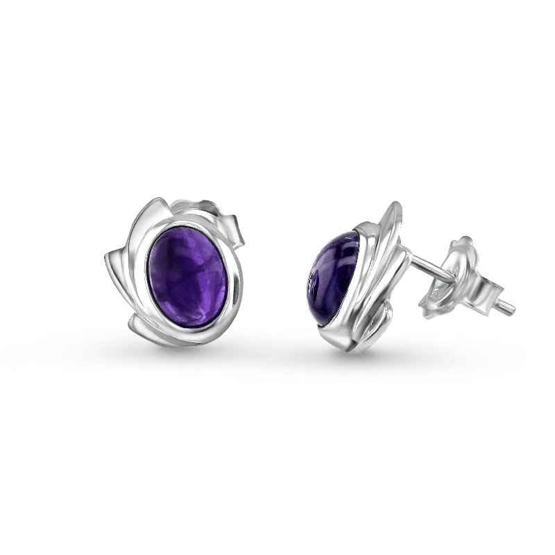 Amethyst and Silver Stud Earrings