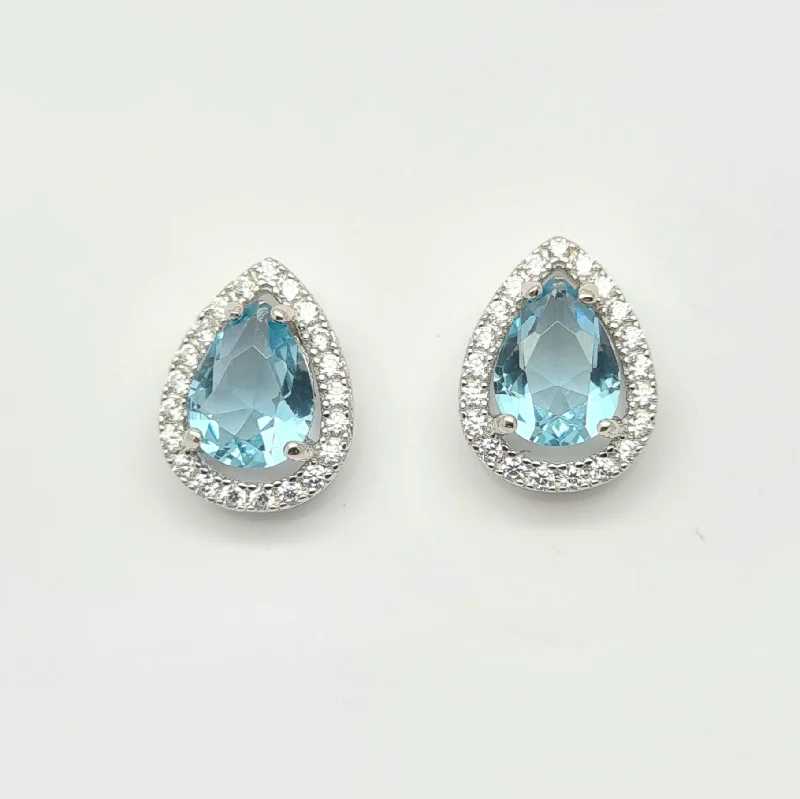 Aqua Blue CZ Peardrop stud earrings 35850