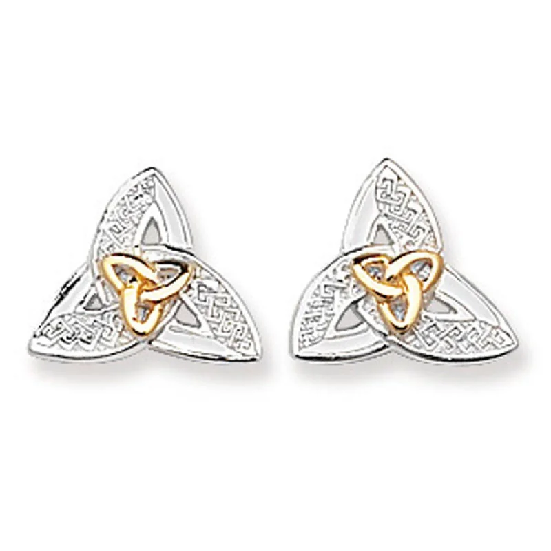 Celtic Trinity Stud Earrings - Sterling Silver Gold Plated