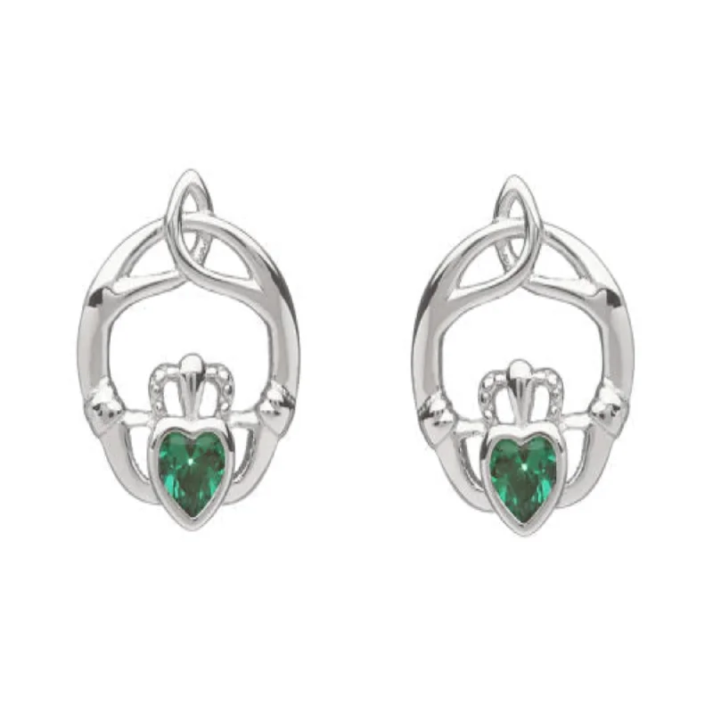 Claddagh Trinity May Birthstone Stud Earrings - Sterling Silver