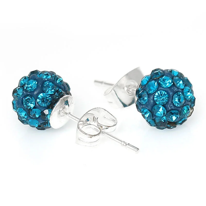 December Birthstone 8mm Rhinestones Crystal Fireball Disco Ball Pave Bead Stud Earrings