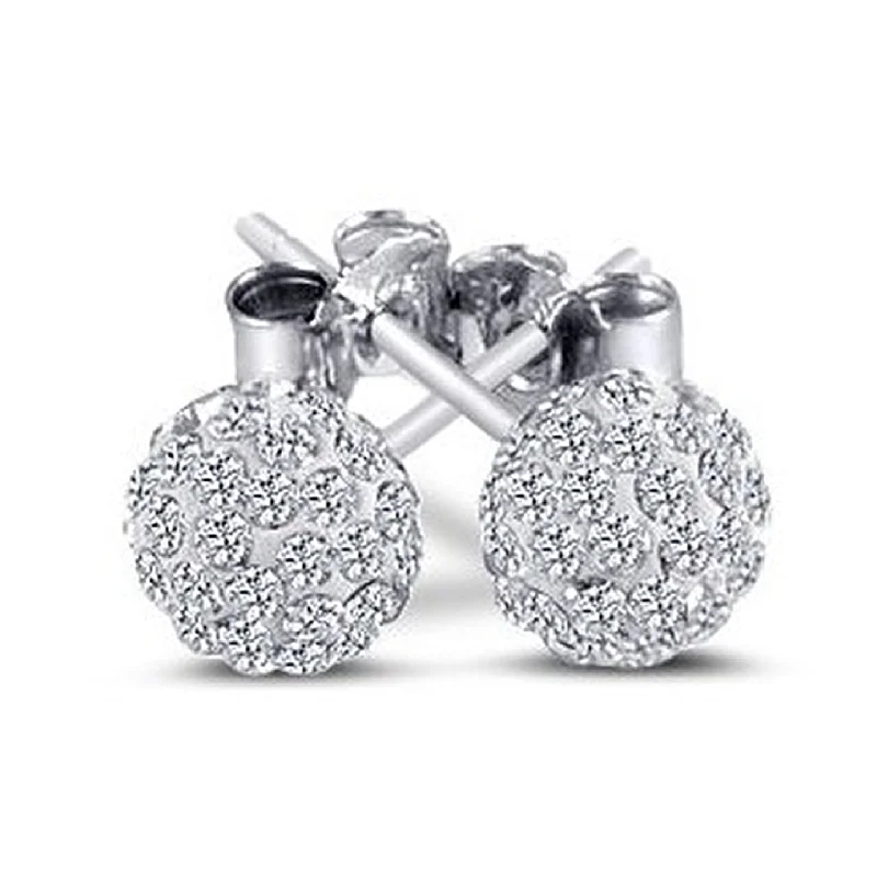 Sterling Silver 6mm each 925 Crystal CZ 2 Carat Total Weight Stud Earrings.