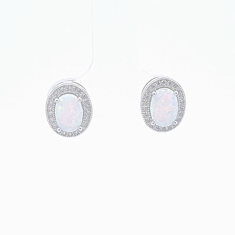 Created opal Halo stud earrings 37266