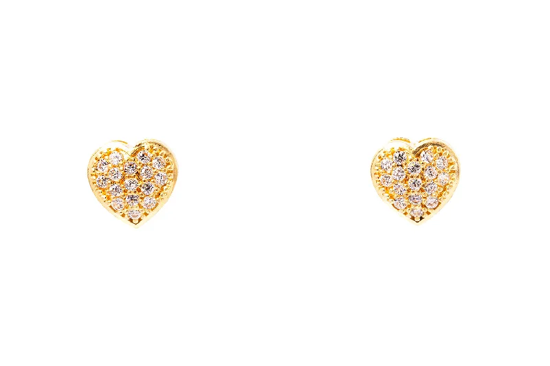 Cubic Zirconia CZ Heart Shaped Stud Earrings 14k 585 Yellow Gold