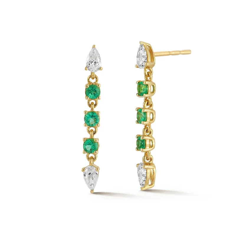 Diamond & Emerald Drop Stud Earrings