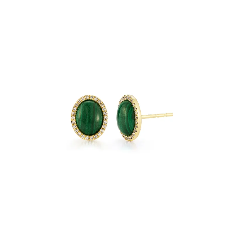 Diamond & Malachite Cabochon Stud Earrings