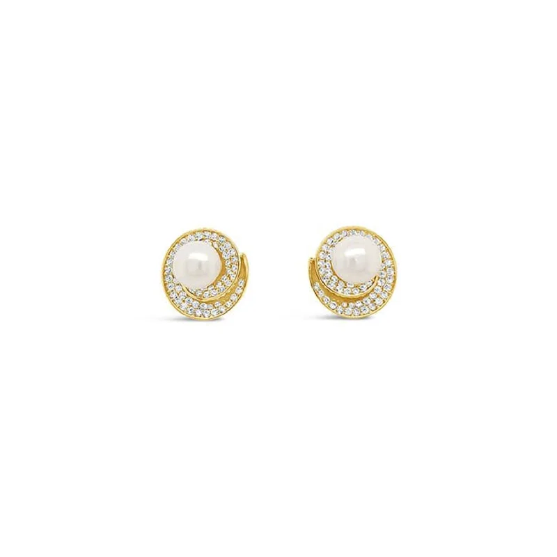 Absolute Spiral CZ Pearl Stud Earrings, Gold