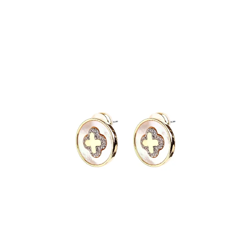 M Collection Clover Button Stud Earrings, Gold