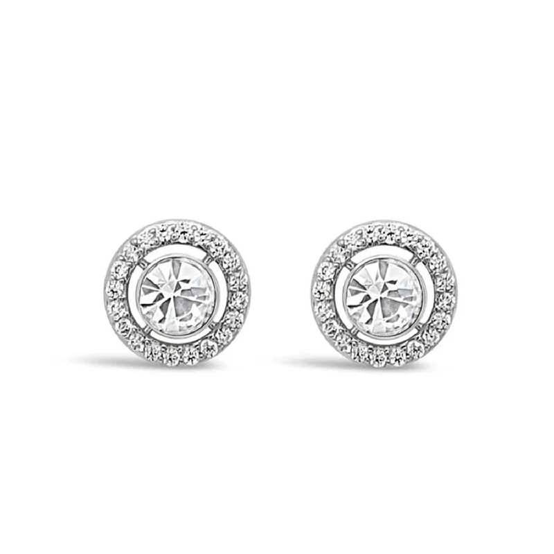 Absolute Clear Halo Stud Earrings, Silver