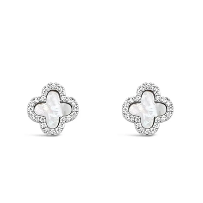 Absolute Pearl Petal Stud Earrings, Silver