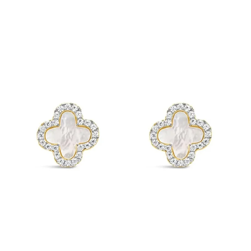 Absolute Pearl Petal Stud Earrings, Gold