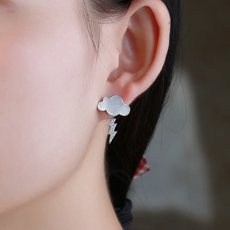 Earrings Shell Cloud Stud Earrings Sterling Silver Zircon