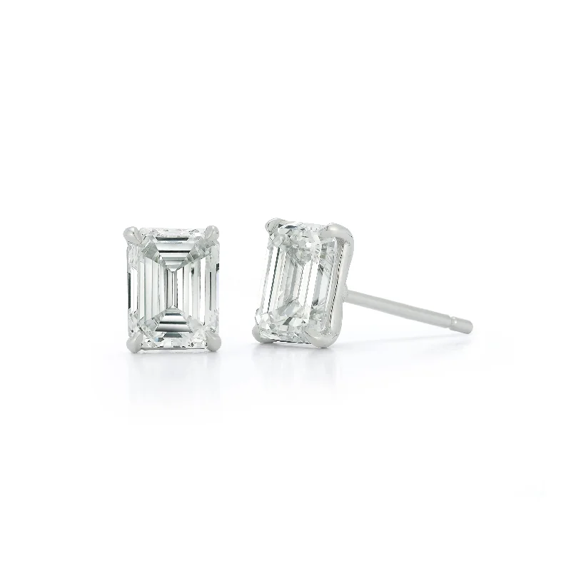 Emerald Cut Diamond Solitaire Stud Earrings