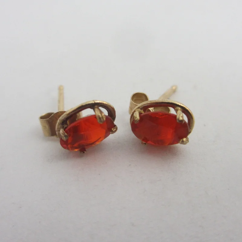 Fire Opal 9k Gold Stud Earrings Vintage c1980