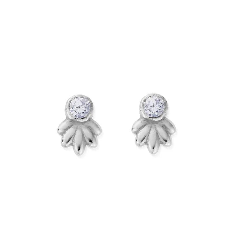 ChloBo In Bloom Glistening Flower Bud Stud Earrings, Silver