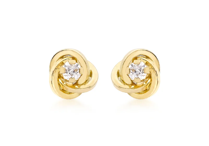 Gold CZ knot stud earrings 36858