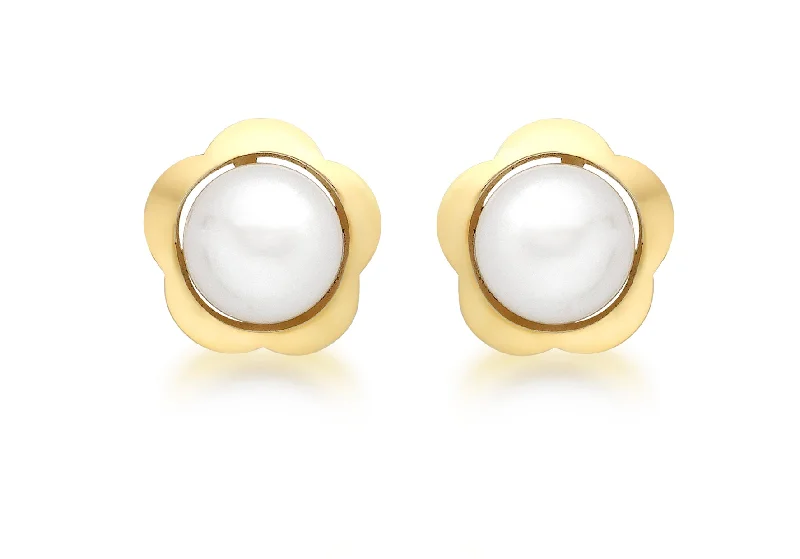 Gold floral pearl stud earrings 37563