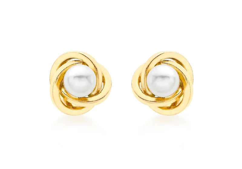 Gold knot + pearl stud earrings 36871