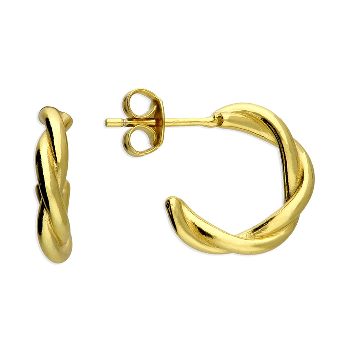 Gold Plated Sterling Silver Twist Hoop Stud Earrings