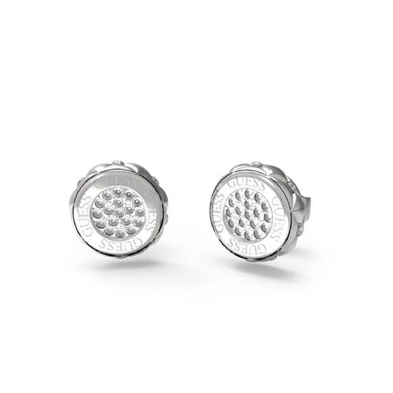 Guess Round Crystal Stud Earrings, Silver