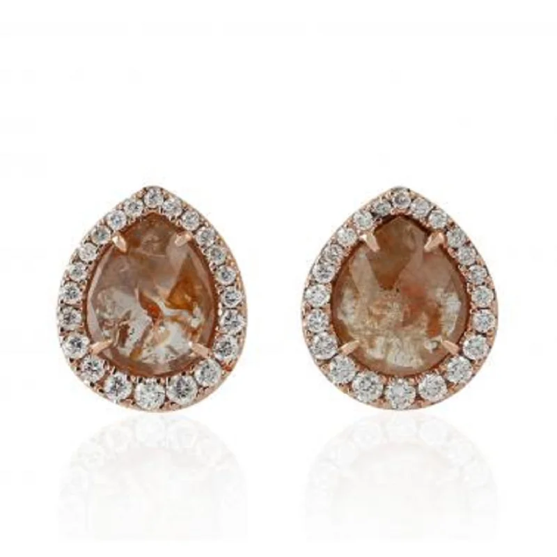 Diamond Stud Earrings 18k Rose Gold Handmade Jewelry Gift