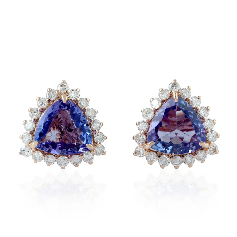 Tanzanite Stud Earrings 14k Rose Gold Diamond Jewelry Gift