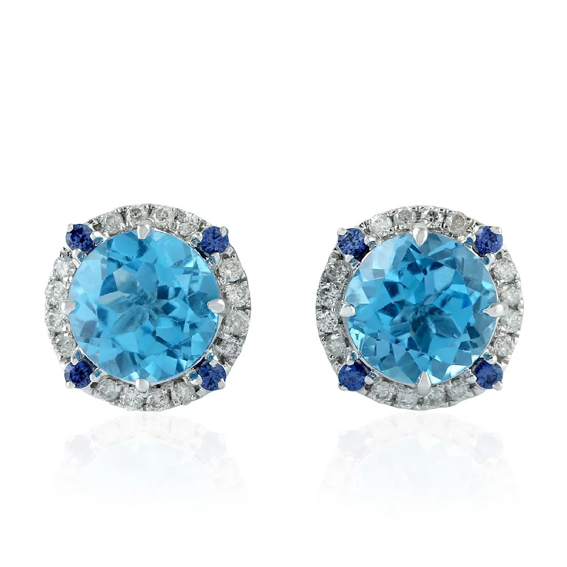 Sapphire Stud Earrings 18k White Gold Diamond Jewelry Gift