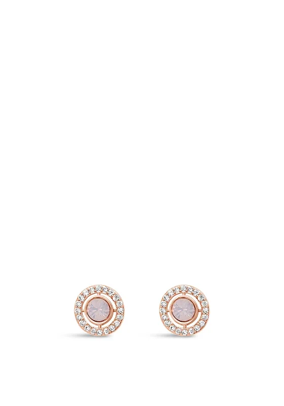 Absolute Disc & Stone Stud Earrings, Rose Gold & Pink