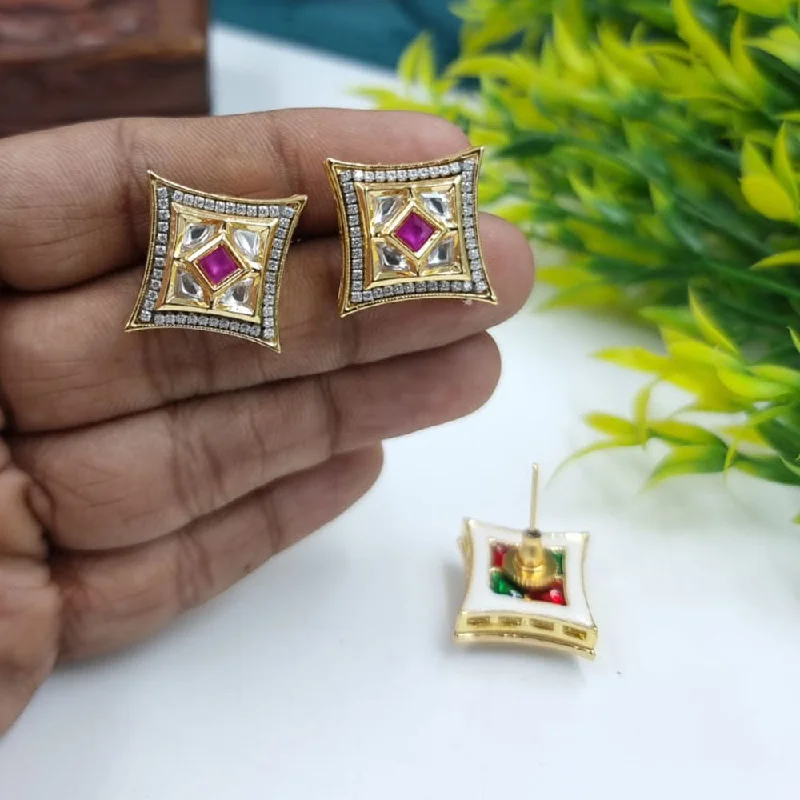 JCM Gold Plated Kundan Stone Stud Earrings