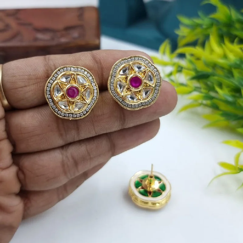 JCM Gold Plated Kundan Stone Stud Earrings