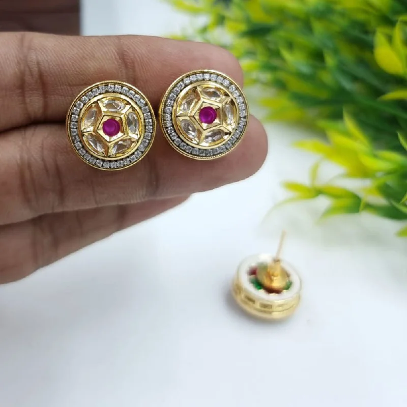 JCM Gold Plated Kundan Stone Stud Earrings