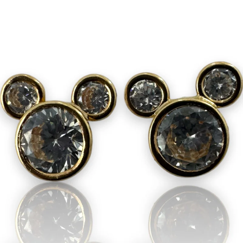 Kids 10k Solid Yellow Gold Mickey Mouse Motif Cubic Zirconia CZ Stud Earrings