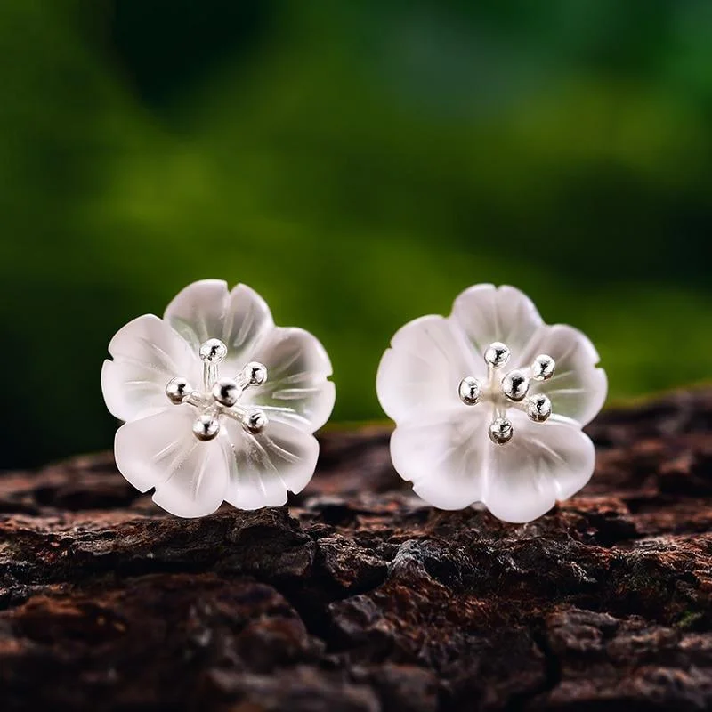 Lotus Flower in the Rain Stud Earrings for Women Fine Jewelry