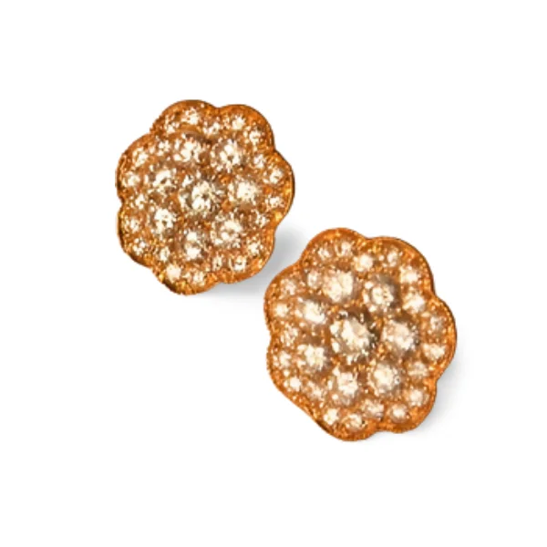 Magnificent 14K Pink Rose Gold Diamond Flower Stud Earrings Studs