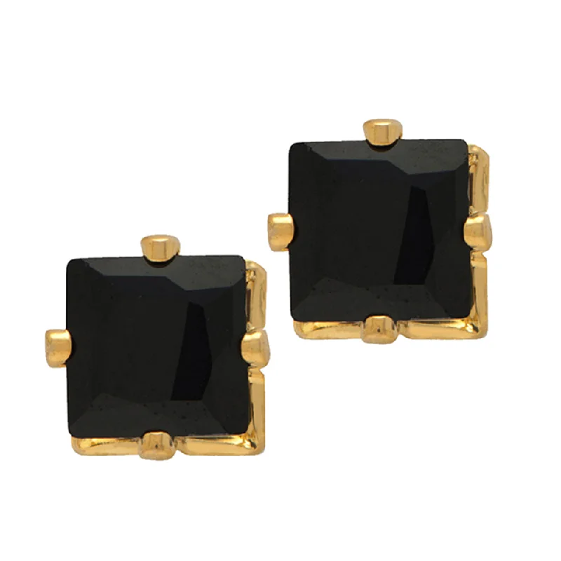 Bhavi Jewels Pair of Gold Plated Square Stud Earrings Black Crystal Piercing Men's Earrings